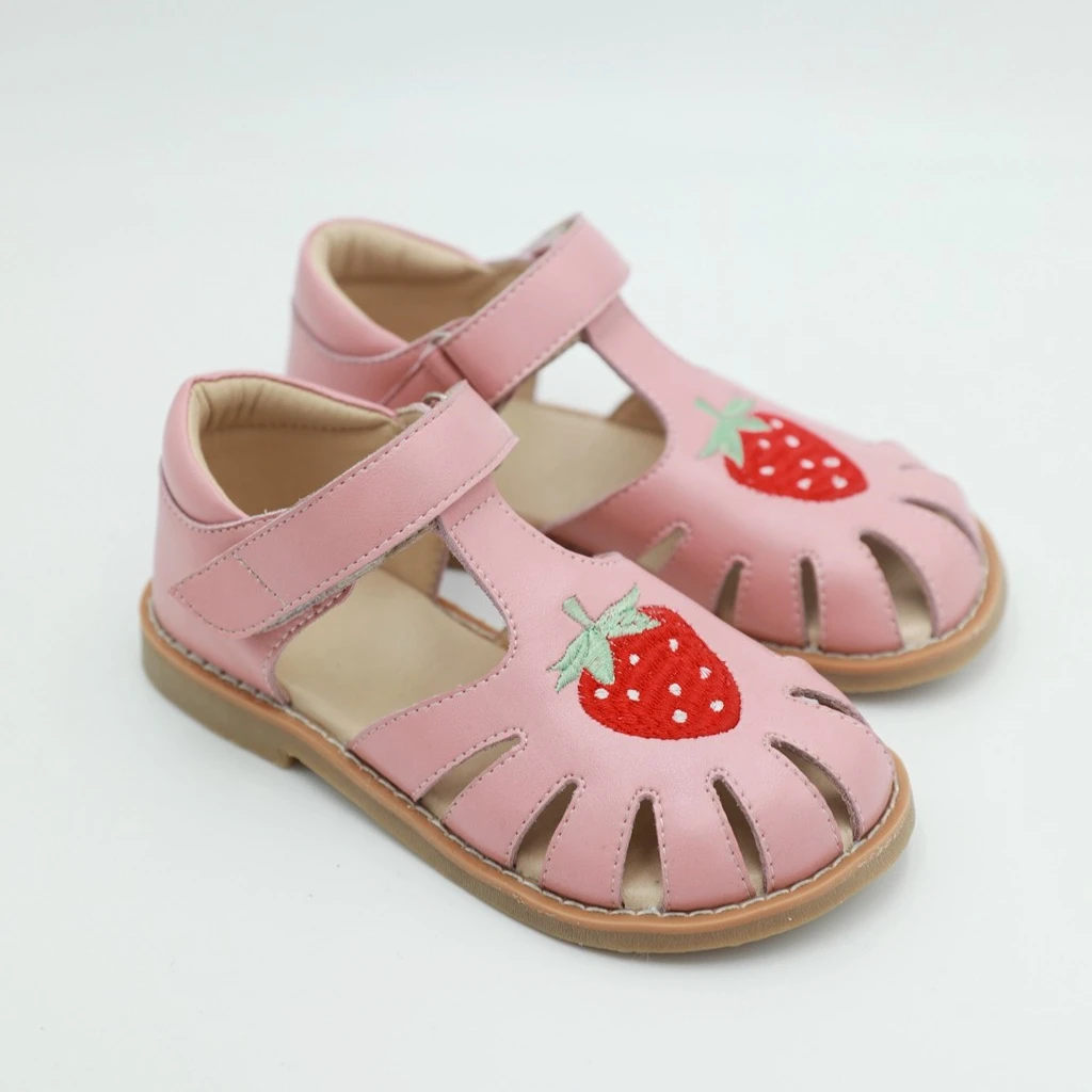 Top Quality Cowhide Children\'s Sandals Embroidery Fruit Strawberry Lemon Ya Pear Genuine Leather Baby Boys Girls Shoes 4T 6T