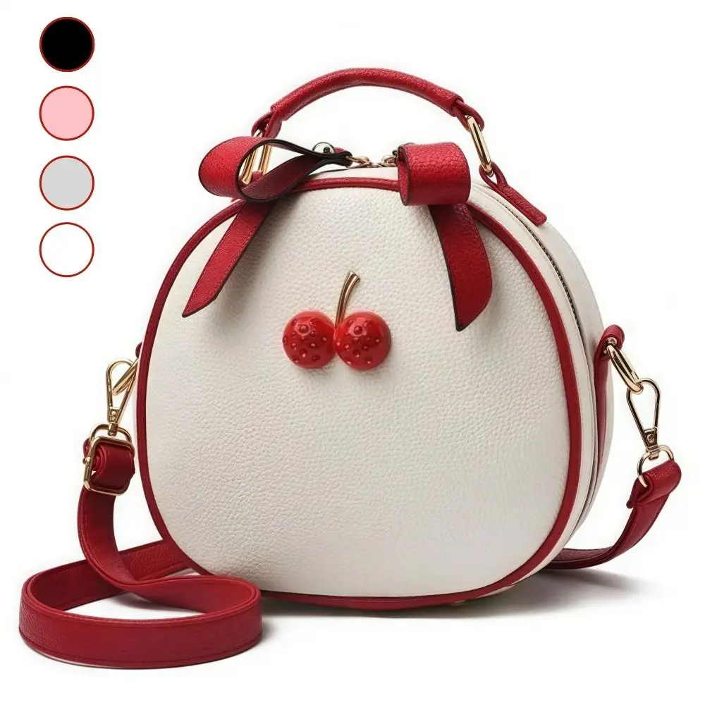 

Fashion Cherry Design Messenger Bag PU Leather Korean Style Shoulder Bag Simple Small Size Small Backpack Ladies