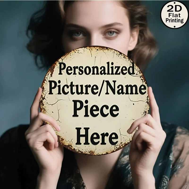 Customized Retro Round Metal Wall Sign, Personalized Custom Picture Name Metal Plaque, Vintage Home Hanging Gift - view 5
