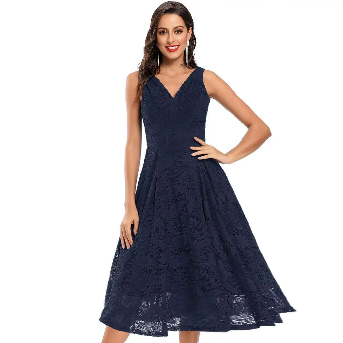 

Women's Lace Long summer dress Hollow Out Sleeveless Beach Style V-neck Party Elegant Dresses