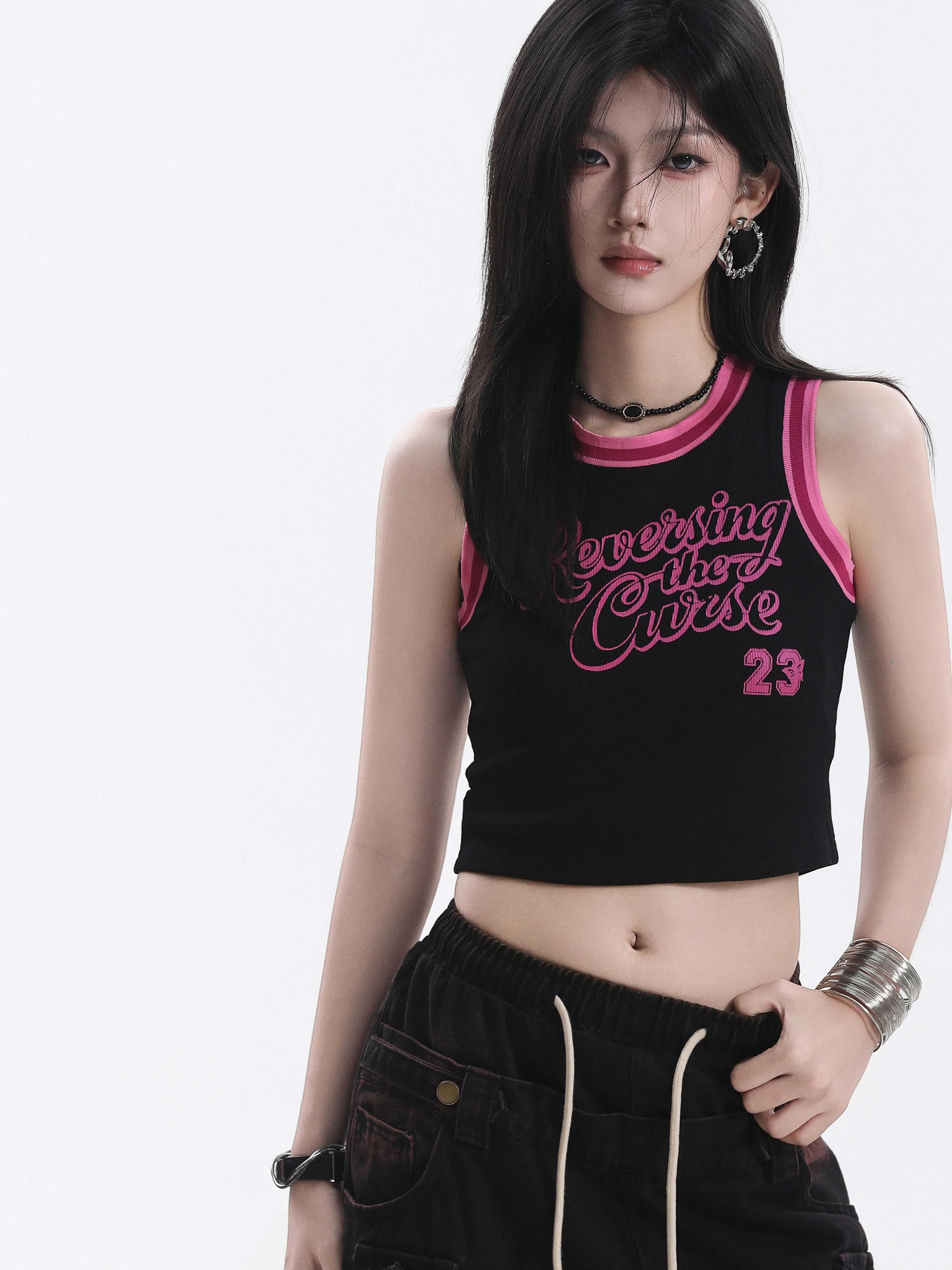Slim Fit Short Sleeve Embroidered Letter Vest Women's Summer Fashion College Style Cotton round Neck Crop Top Small Ball Ball