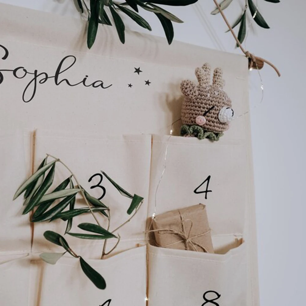 اسم شخصي عيد الميلاد العد التنازلي التقويم للأطفال للتخصيص 24 هدايا صغيرة تخزين جيب الحائط شنطة هدايا #2