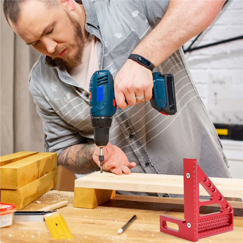 เครื่องมือวัด AT13 ไม้ฉากวัดมุม โปรแทรกเตอร์ ทำจากอลูมิเนียมอัลลอยด์ พร้อมเดือยและเครื่องมือเขียนเส้น