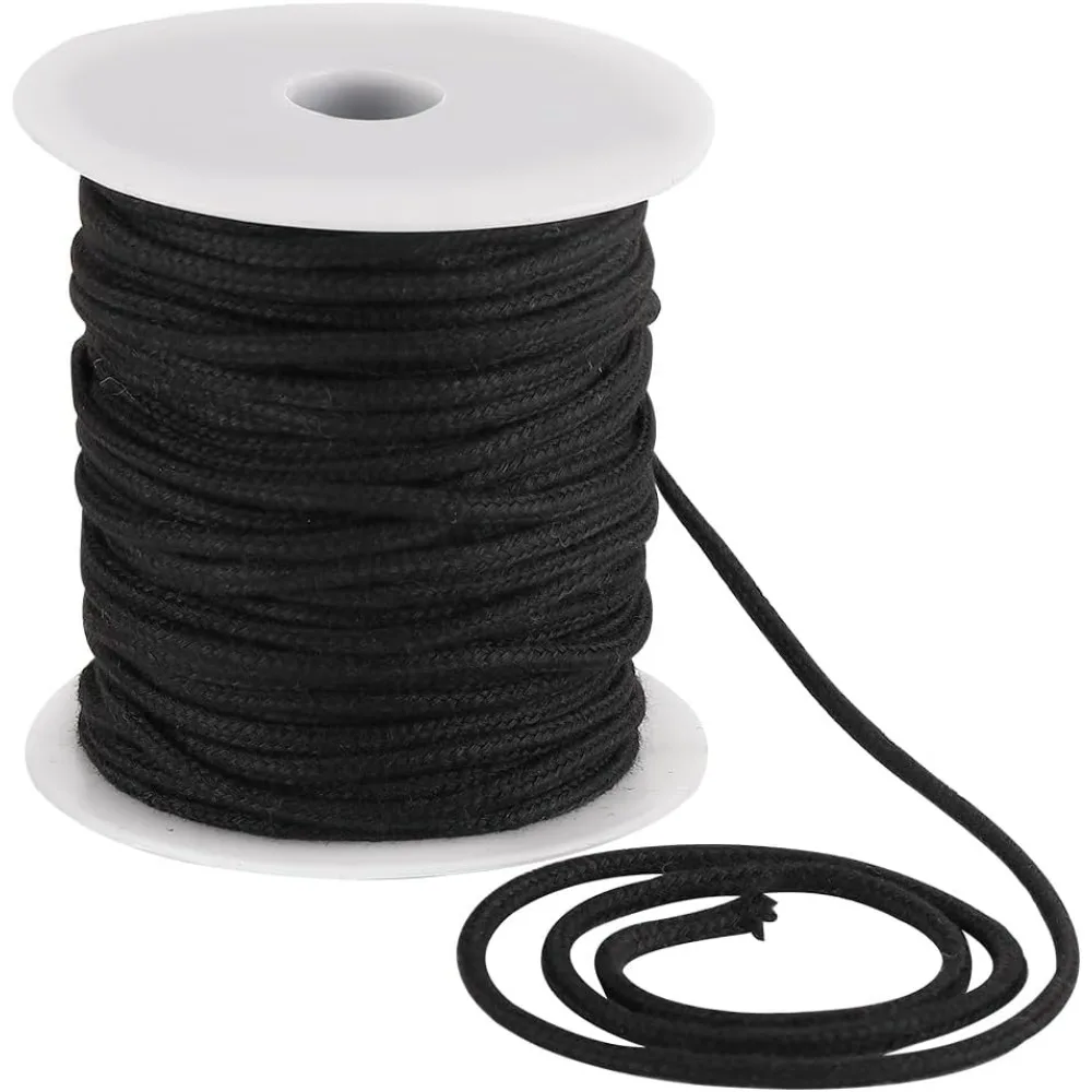 4mm 33Yards Black Cotton Rope Soft Drawstring Replacement Ropes Macrame Cotton Welt Trim Round Cotton Thread Multipurpose Piping