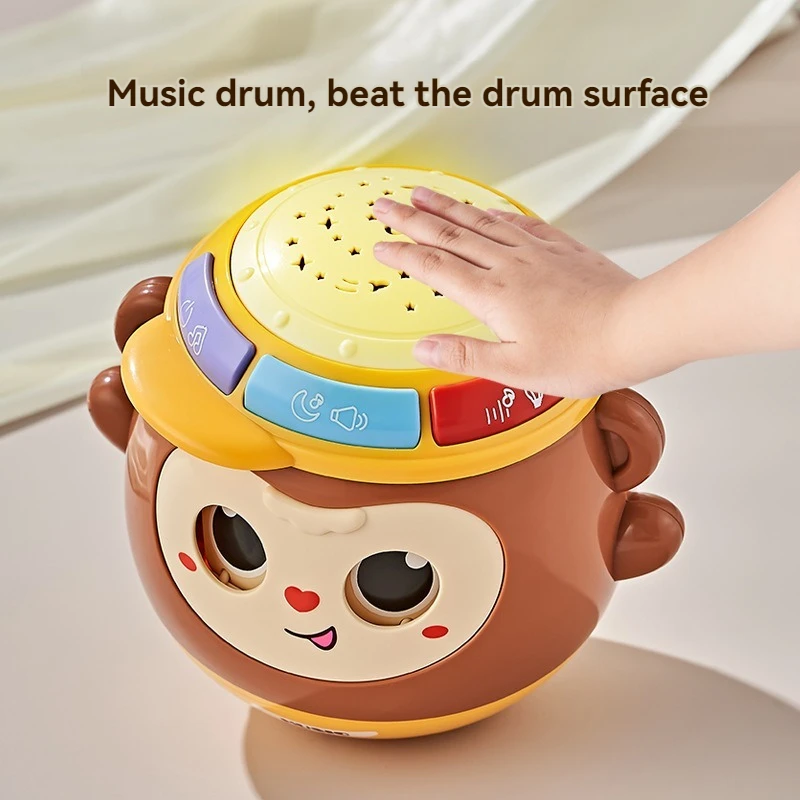 1 قطعة لعبة طبلة يدوية القرد يمكن وميضها ، التعليم المبكر متعددة الوظائف إيقاع الإسقاط لعبة طبلة يدوية مع الضوء والموسيقى