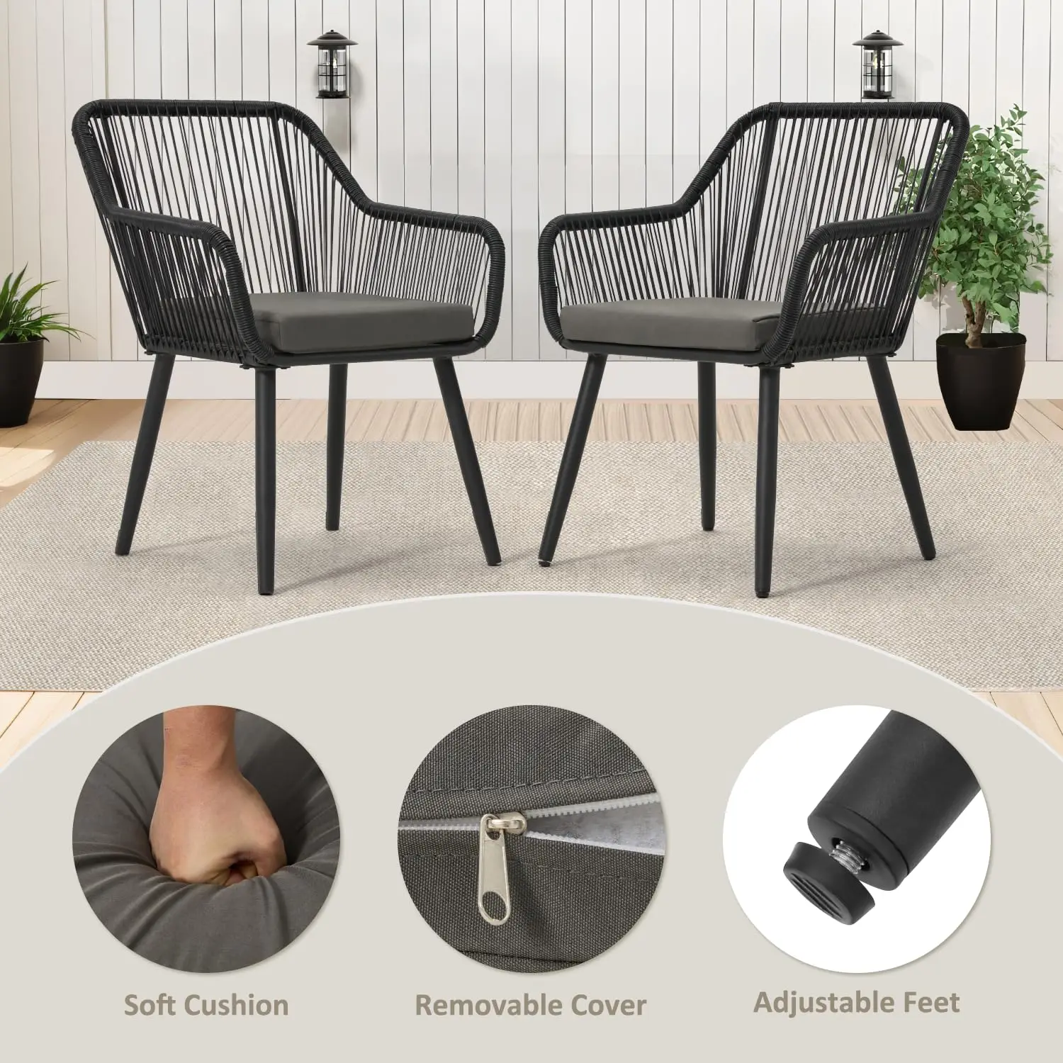 5 Piece All Weather Round Wicker Patio Dining Set Outdoor   4 Chairs with Waterproof Cushion Customized for Backyard Garden