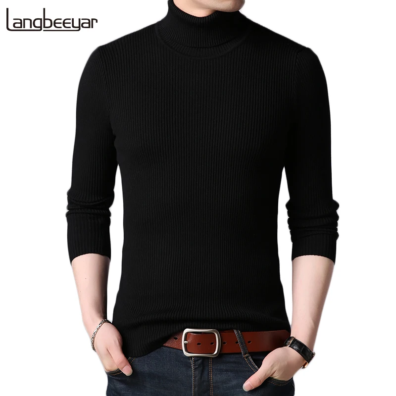 Hot 2025 New Autumn Winter Brand  Men black Turtleneck Slim Fit Winter Pullover Men Solid Breathable Color Knitted Sweater Men