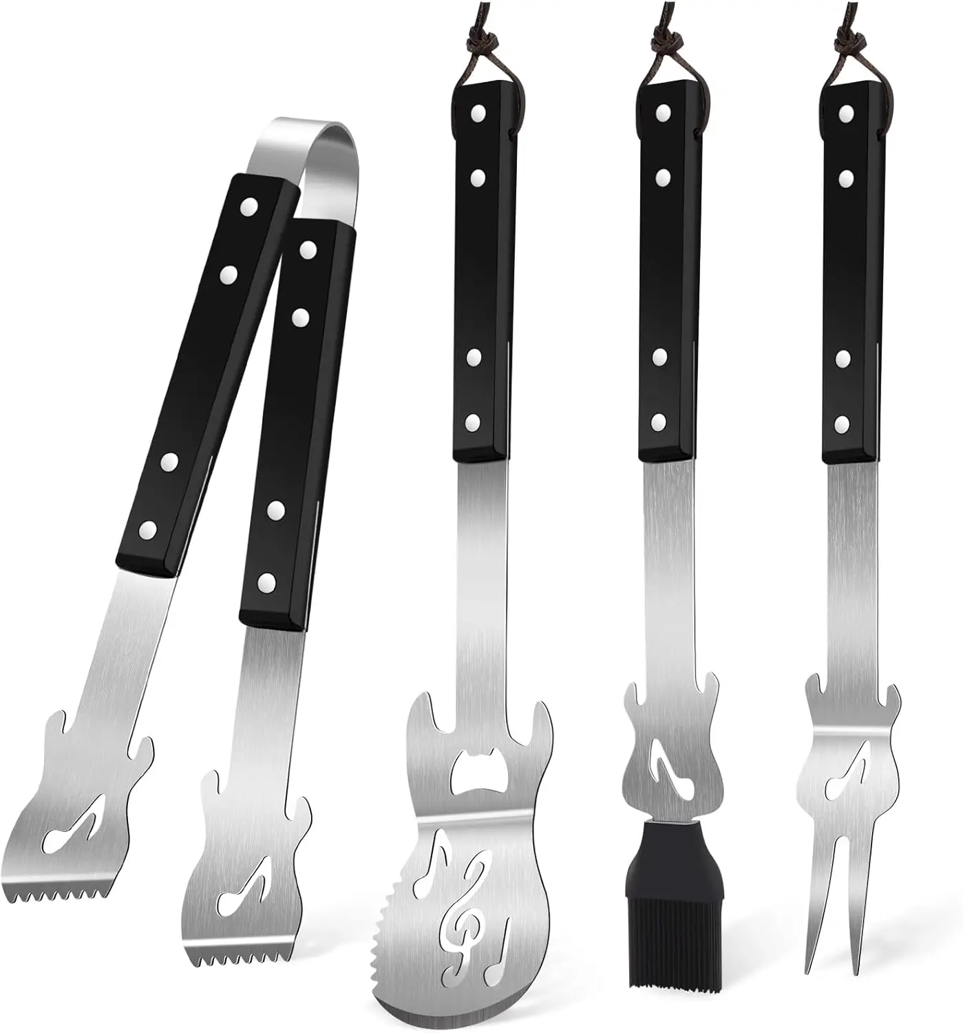 

4 Pcs Christmas Guitar Grill Set for Dad – Stainless Steel BBQ Tools for Men, Music Lover Birthday Gift
