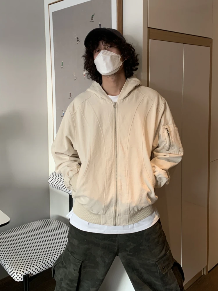 

i Color Workwear ort Jaet Men's Spring Autumn Cleanfit Hat Baseball Sle American Retro Harington Coat Polyester Fabric