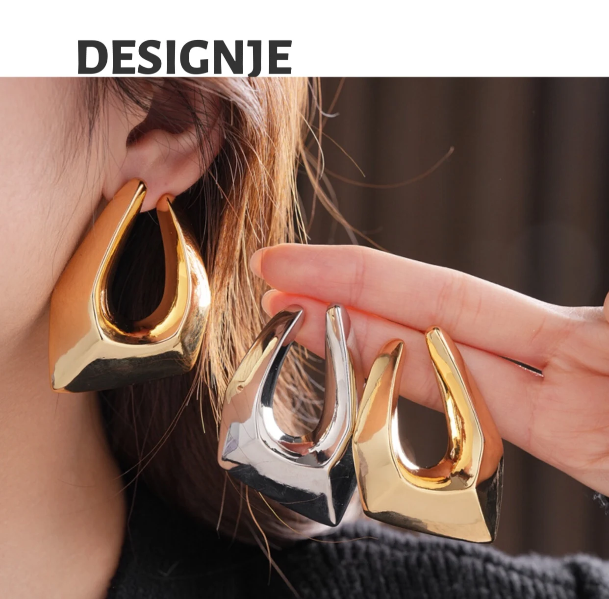 

[Personality] Electroplated silver needle irregular earrings simple and cold European and American exaggerated earrings luxuriou