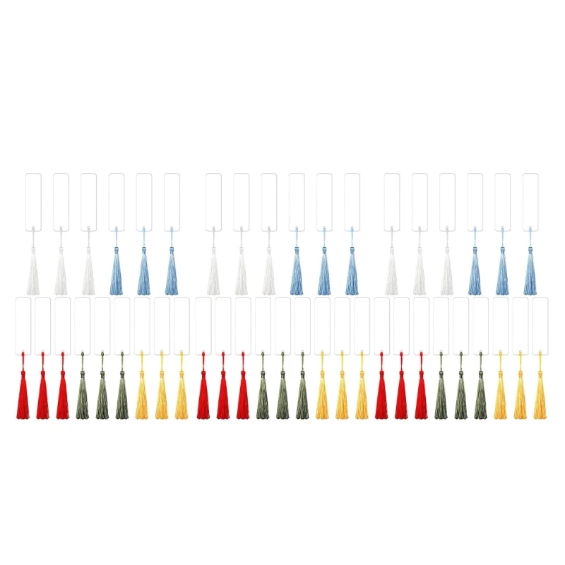 20CB 15/30/45Pcs Acrylic Bookmarks with Colorful Tassels Blank Craft Book Marks for DIY Craft Bookmarks School Art Project