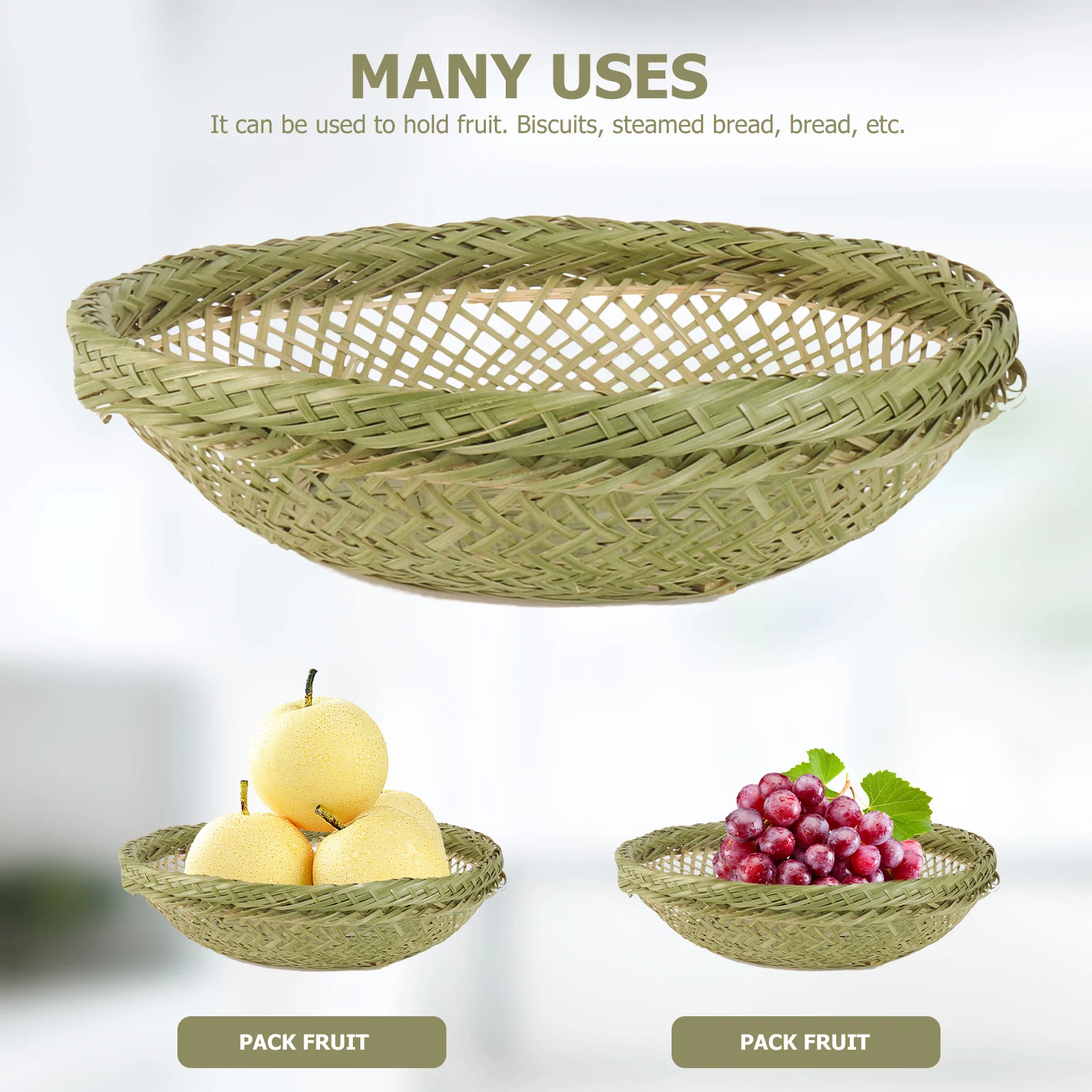 

1pc Bamboo Woven Basket Green 10.5X8.7X4.3In Handmade Fruit Storage Container Bread Basket Household Kitchen Barware Organizer