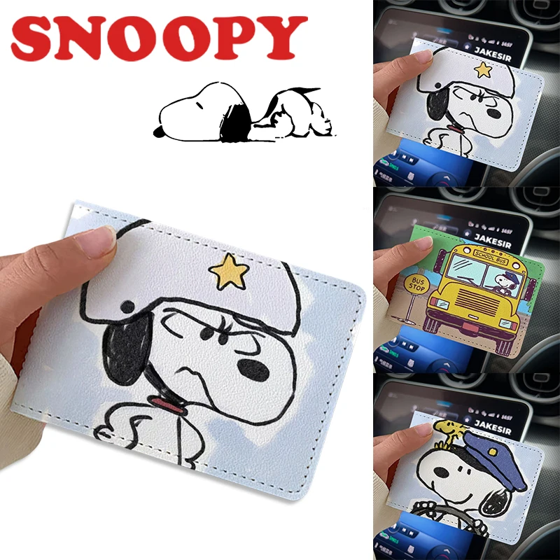 

Snoopy Card Holder Fashion Driver License Leather Cover Cartoon Cute Creative ID IC Credit Cards Thin Case 4 Bit Protective Bag