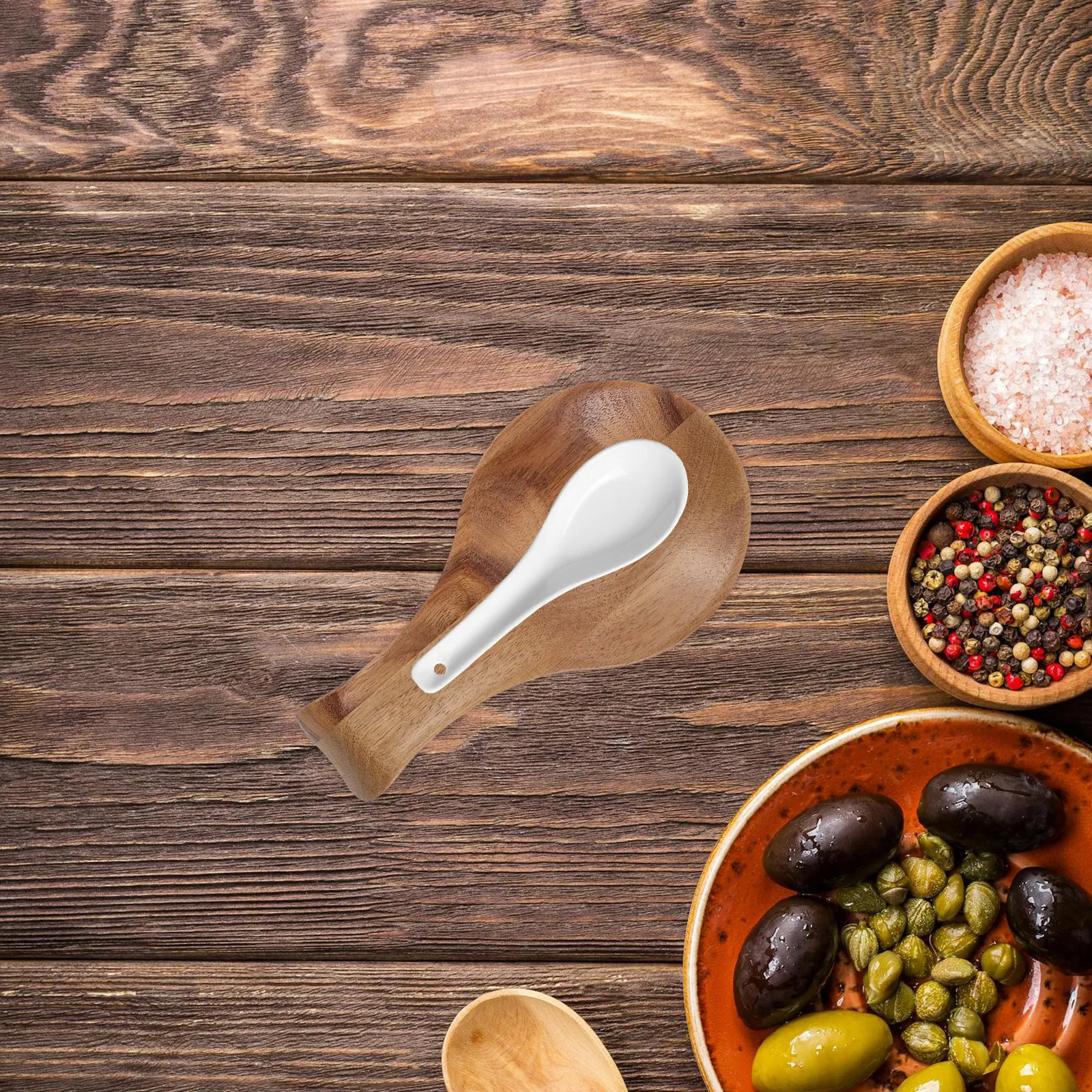 

Wood Spoon Rest Acacia Wood Spoon Holder Rustic Kitchen Utensil Organizer Ladle Spatula Countertop Spatula Rest