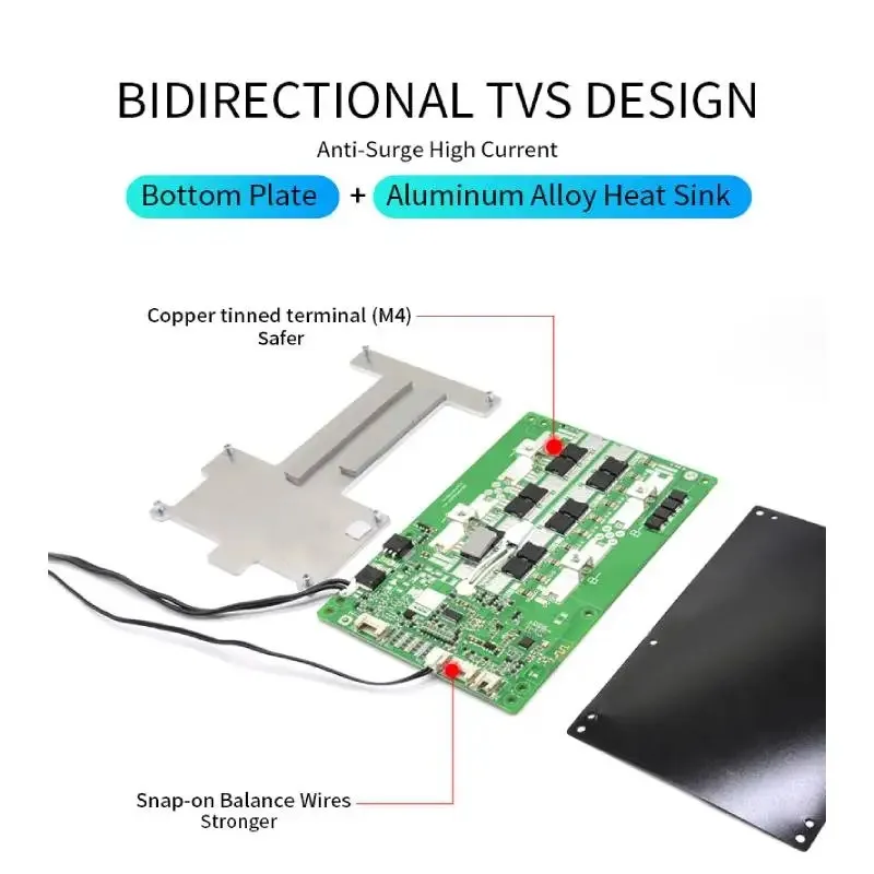 JIABAIDA 3S 12V 4S LiFePo4 BMS Smart BT UART Heating 60A 100A 120A 150A Charge Dischanrge Continuous Current JBD Smart BMS