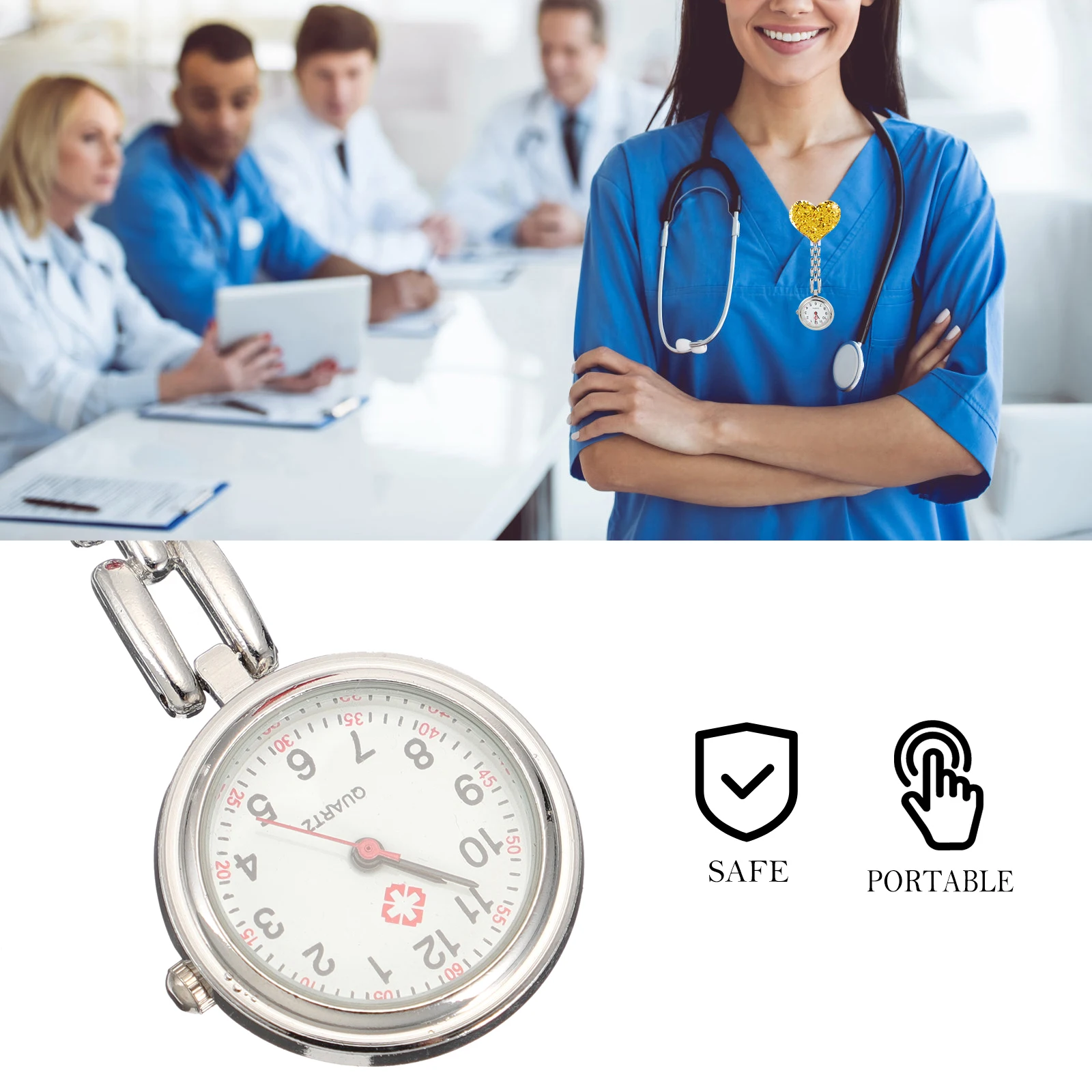 

3pcs Nurse Watch Practical Pocket Clip on Lapel Watches for Women Alloy Case Material Quartz Nurses Fob Timepiece Gifts