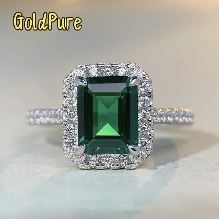 

Goldpure High - End 3 Karat Emerald Cut Diamond Ring in PT950 Solid Platinum White Gold for Women