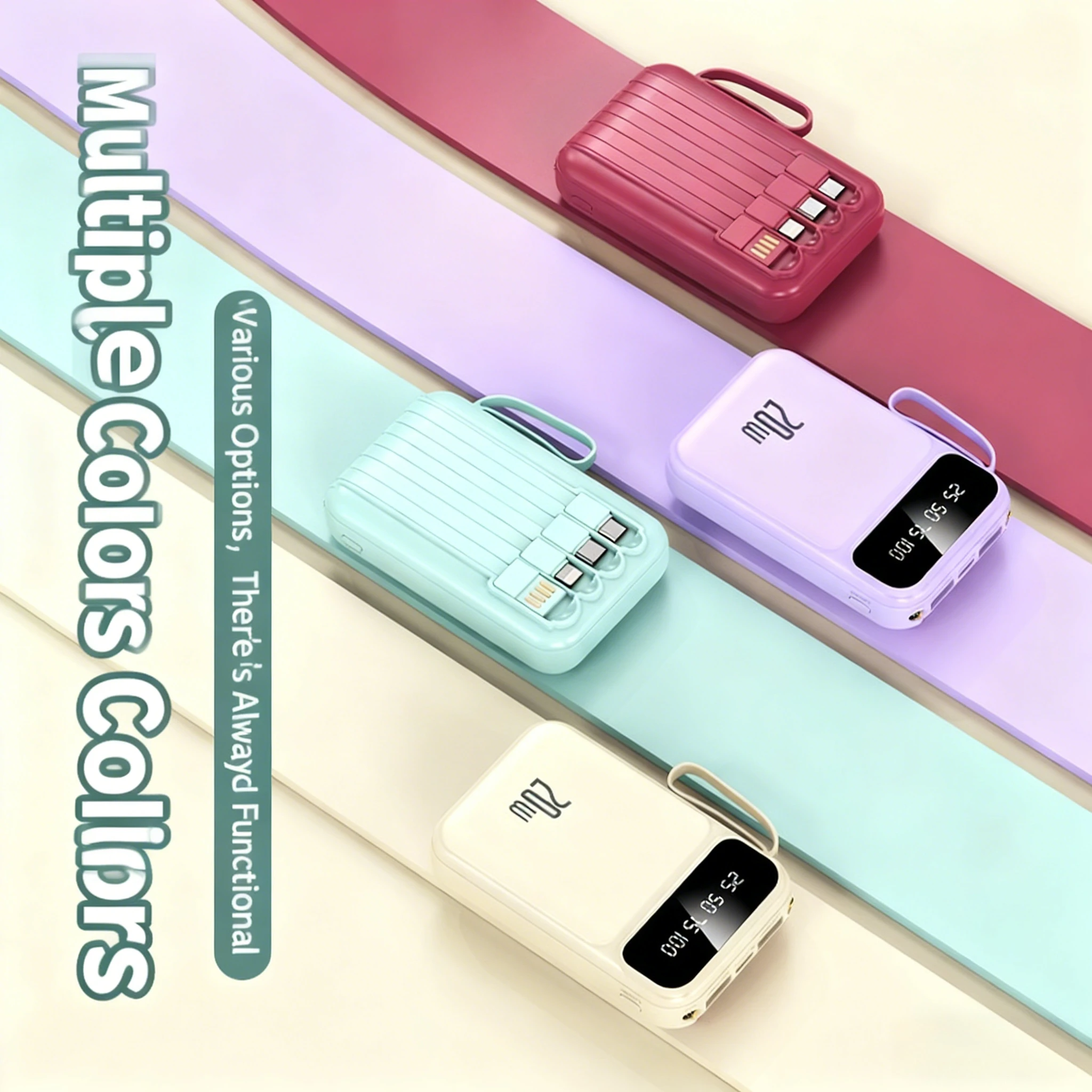 

Power Bank емкостью 10000 мАч со встроенным кабелем Портативное зарядное устройство большой емкости и быстрой зарядкой