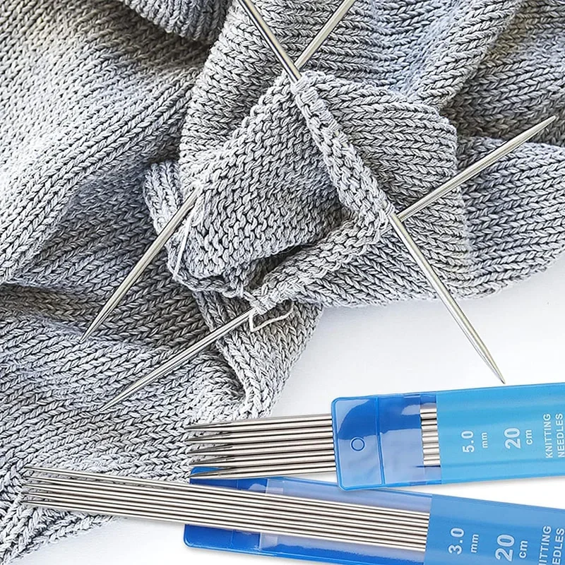 5Pcs/set 20CM Stainless Steel Knitting Needles Set 2-5MM DIY Sweater Weave Double Pointed Straight Beginner Knitting Tools