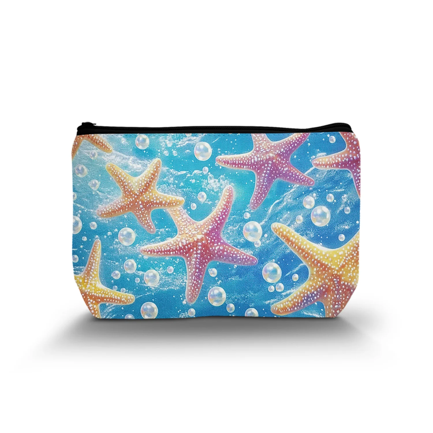 1Pc Beach Starfish Cosmetic Bag Coastal Blue Makeup Bags Travel Make Up Bags For Women Cute Zipper Best Gifts For Teachers C