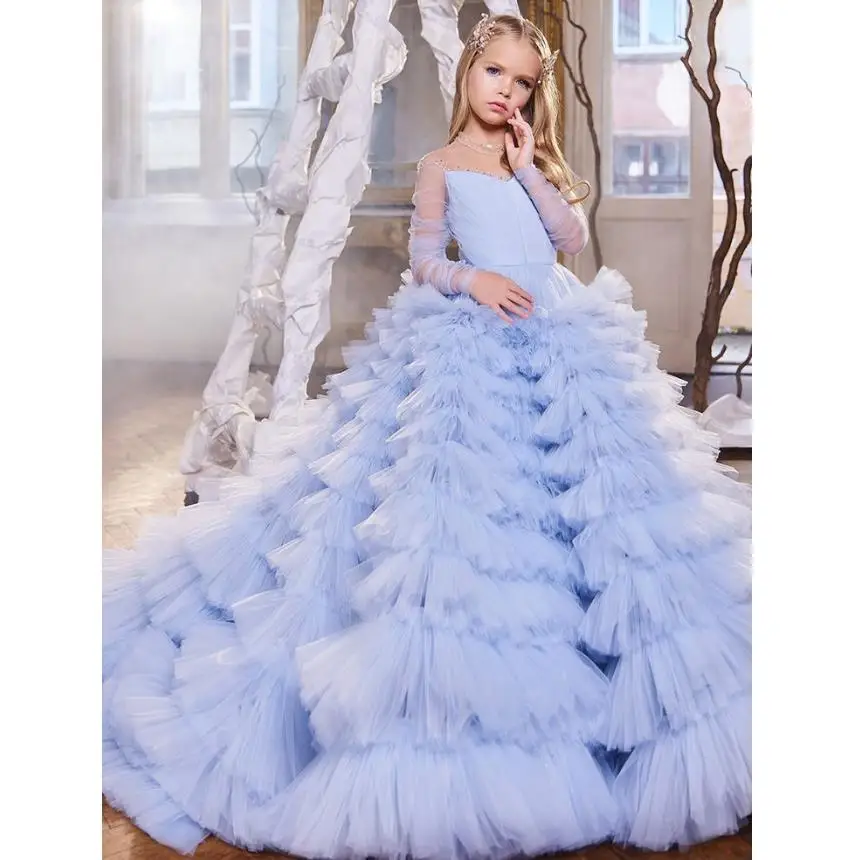 High-End Children's Trailing Evening Gown Host Performance Wedding Birthday Girl Party Dress A4151 Vestidos Bridesmaid Dress