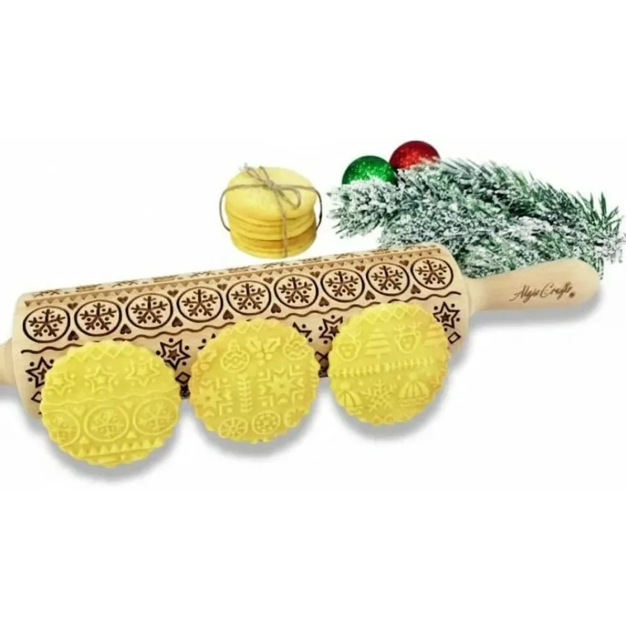 

Winter Embossing Rolling Pin for Christmas Cookies Gingerbread Shortbread Perfect for Holiday Baking and Decorative Pastry Desi