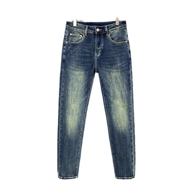 الربيع والخريف موضة جديدة بلون مستقيم الساق جينز سترتش الرجال عادية سليم مريح تنفس الدينيم السراويل #5