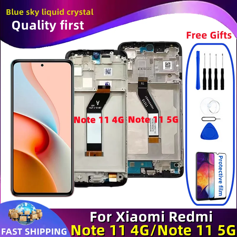 

LCD Display Touch Screen Digitizer Assembly Replacement, Fit for Xiaomi Redmi Note 11, 4G, 5G, 21121119SC, 21091116AC