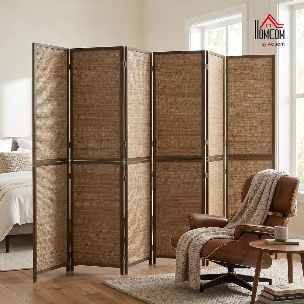 6-Panel Bamboo Privacy Room Divider, Hand-Woven for Home and Office Use