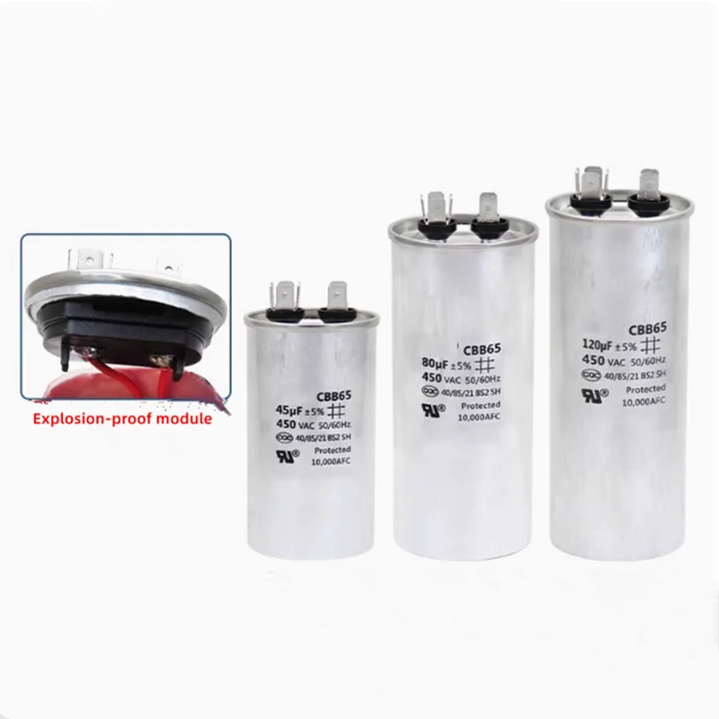 

1PCS CBB65 Air conditioner compressor start capacitor450V 4+2Insert film 5UF15UF40UF50UF70UF90UF High-quality explosion-proof