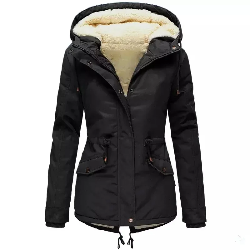 Mulheres parkas com capuz casacos grossos zíper manga cheia outono quente casual parka casaco splice inverno meados de comprimento jaquetas mãe elegante