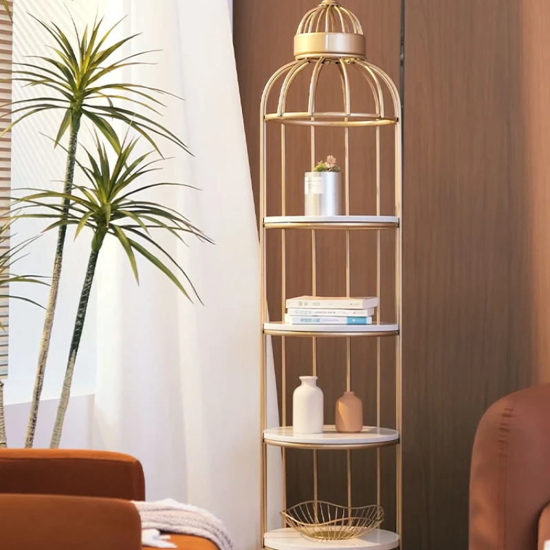 Light luxury bird cage storage rack, floor to ceiling living room decoration, multi-layer flower rack, American style rack