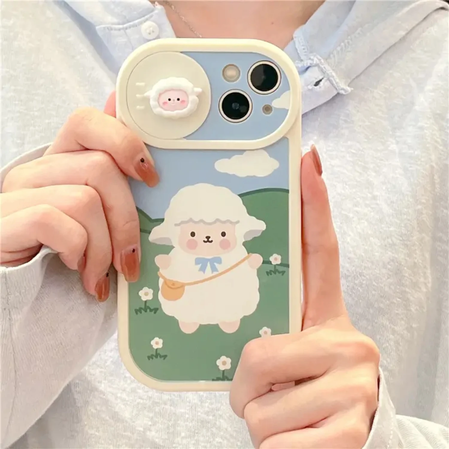 Protect Your Phone in Style with this Adorable, Soft, and Cute All-inclusive Lamb Rubber Mobile Phone Case for Iphone 14/13.