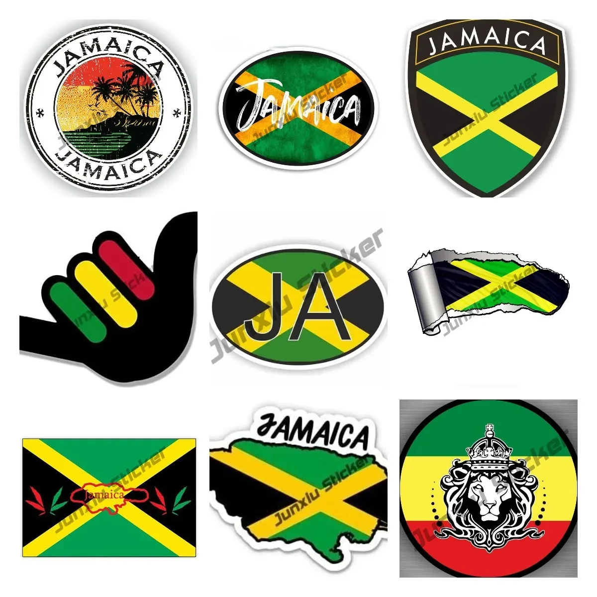 Creative Stickers Jamaica Flag Decal Jamaican Coat of Arms Sticker Jamaica Flag Map JA Self Adhesive Vinyl Decal Car Assessoires