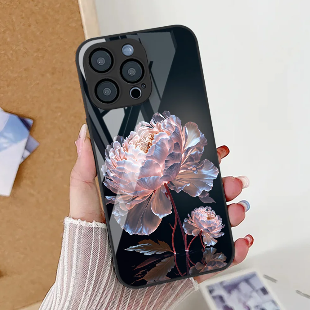 لوتس زهرة جراب هاتف آيفون 16 برو آيفون 17 14 13 11 12 15 برو ماكس الهواء 16E XR XS 8 7 زائد SE غطاء من الزجاج المقسى #5