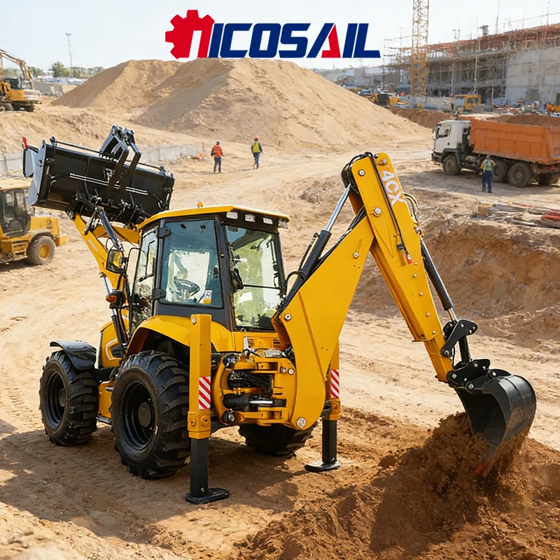 

Small loader, hydraulic agricultural wheel small backhoe loader busy agricultural machinery and equipment at both ends