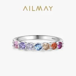 Ailmay 925 Sterling Silver Sparkling Multicolour Crystal Wedding Engagement Band Promise Bridal Ring For Women Fine Jewelry Gift
