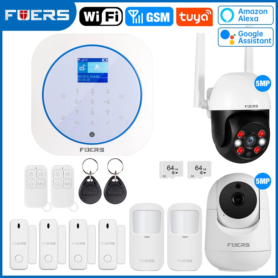 

FUERS Tuya WIFI GSM Wireless Home Business Burglar Security G12 Alarm System Control Siren RFID Motion Detector PIR Smoke Sensor
