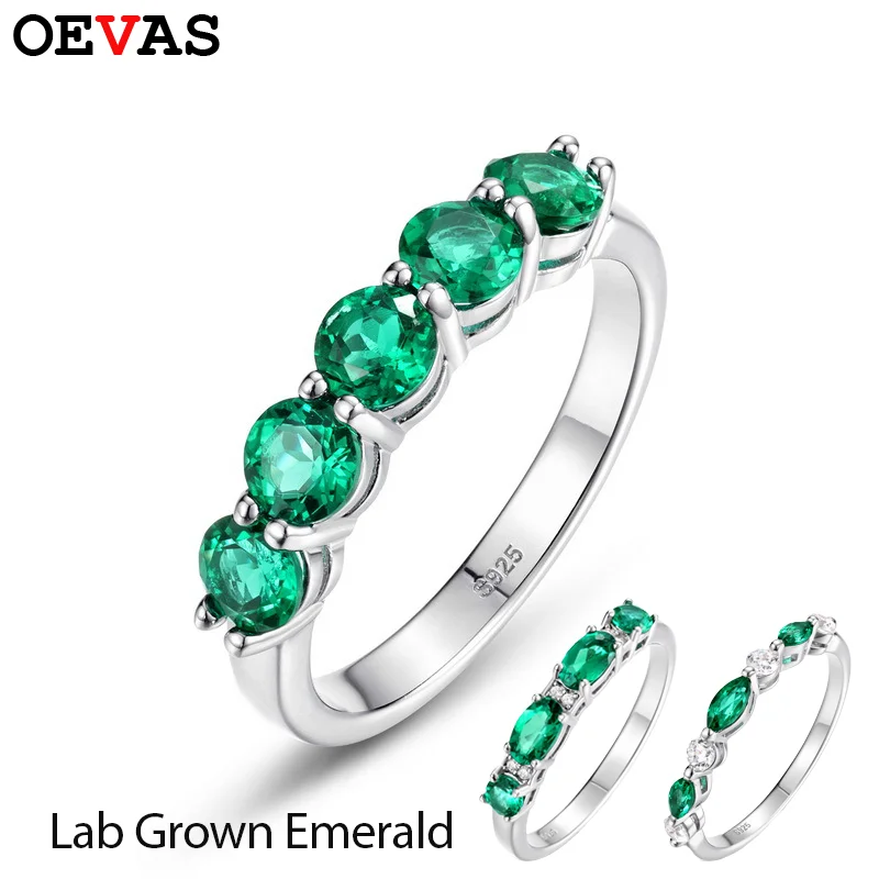 

OEVAS Lab Grown Emerald Ring 100% S925 Sterling Silver inlay Zircon For Women Wedding Band Party Fine Jewelry Wholesale