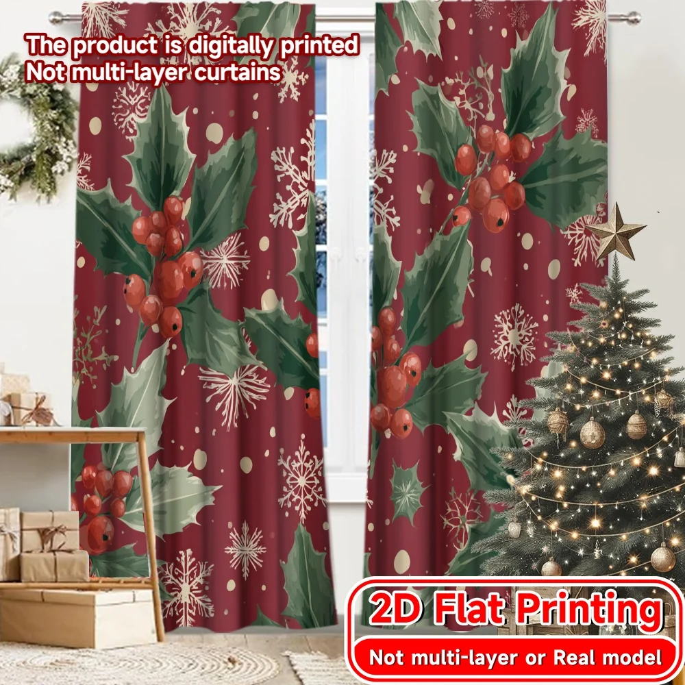 2D Flat Printing,2pcs Joyful Snowy Scene Contemporary Modern Curtains Prints Light Filtering Curtains Art Deco Festive for