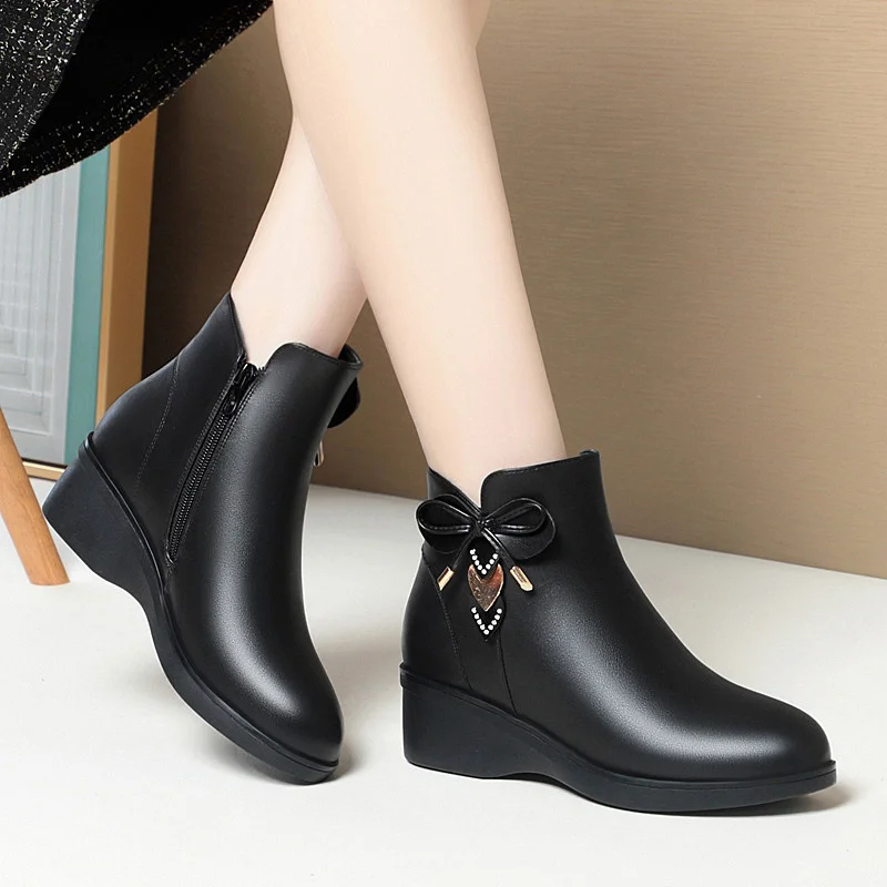 Women's Boots 2025 Winter Cotton Shoes  Bow-knot Ankle Boots for Women Zipper Fashion Boots Platform Mother Boots image 2