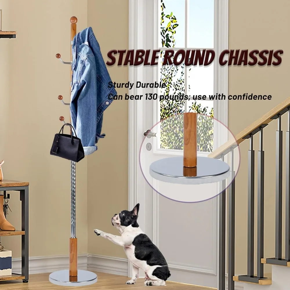 رف معطف شجرة قائم بذاته بارتفاع قابل للتعديل مع قاعدة مستديرة ثابتة لحلول تخزين المنزل وغرفة النوم