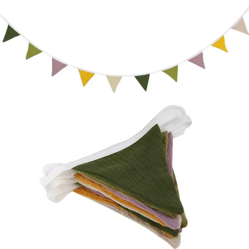 Wimpelkette aus umweltfreundlichem, waschbarem Baumwollstoff, Dreieckige Girlanden für Picknicks im Freien und Heimdekorationen. – Detail 17