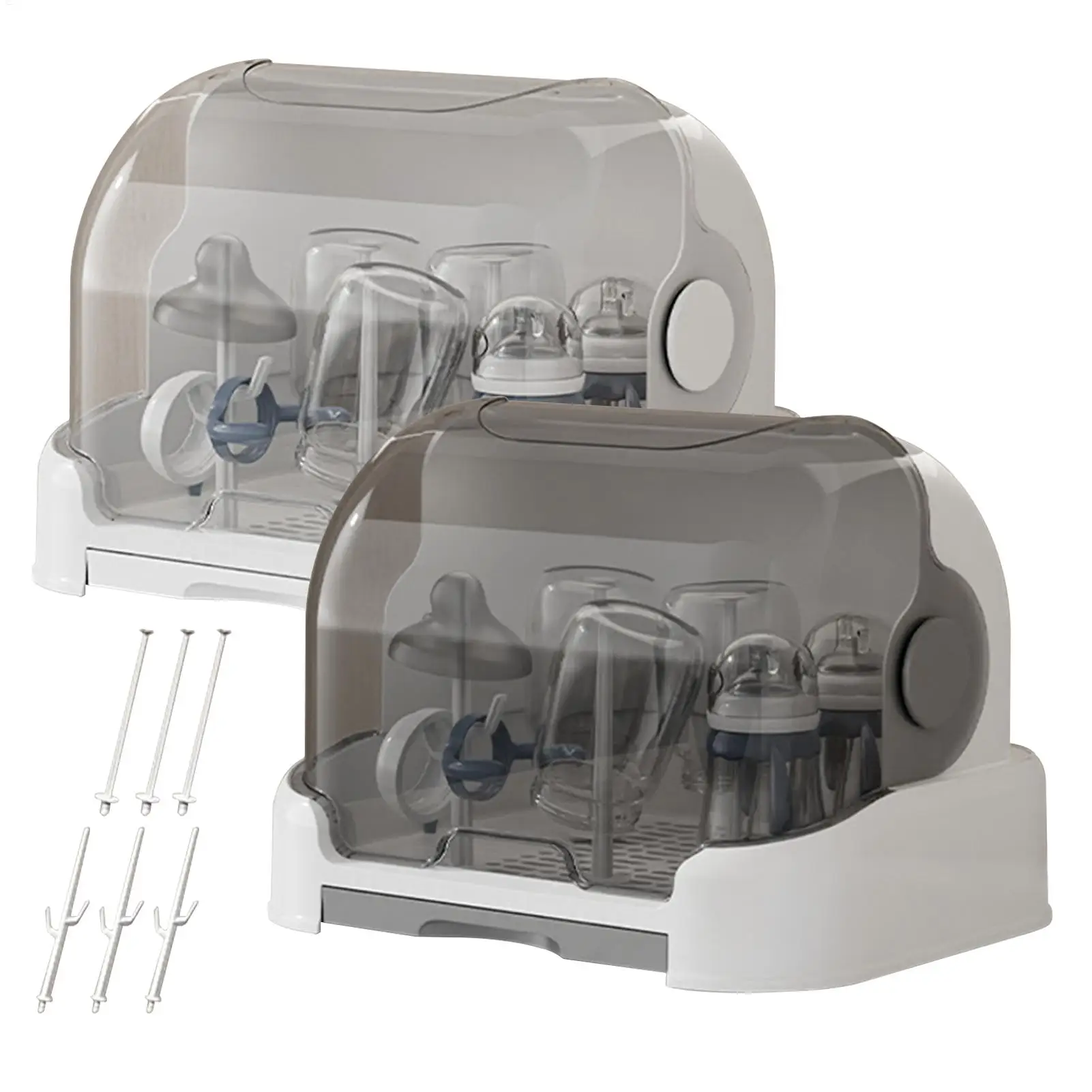 Baby bottle drying rack with lid & removable drain tray dustproof baby bottle storage rack comes with 6 drain supports supplies