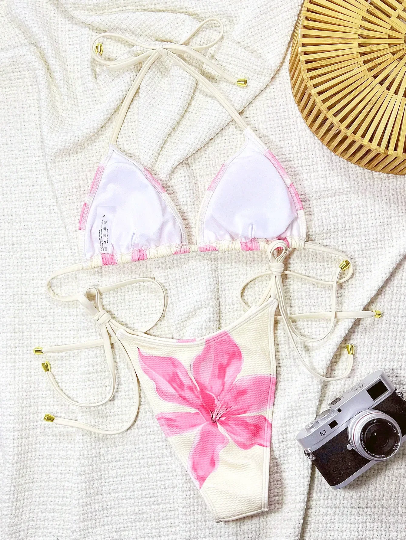 Conjunto de Bikini con estampado Floral rosa para mujer, microbañador Sexy de realce, traje de baño brasileño para playa, Bikini con Tanga, 2025