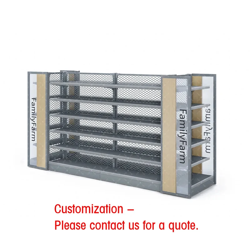 

custom.Metallic Heavy Duty Gondola Supermarket Shelves with Double-Sided Display & Durable Design Retail Stores