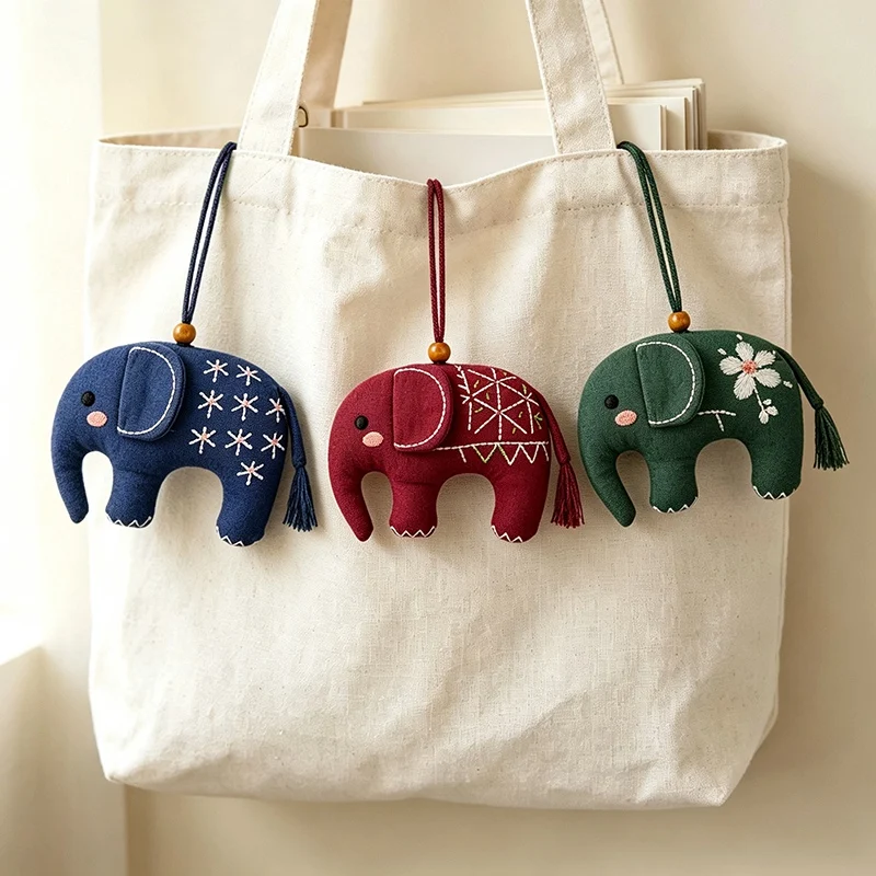 National Style Fabric Elephant Plush Doll 11cm Three Color Fabric Elephant Plush Pendant Soft Stuffed Animal Bag Decor