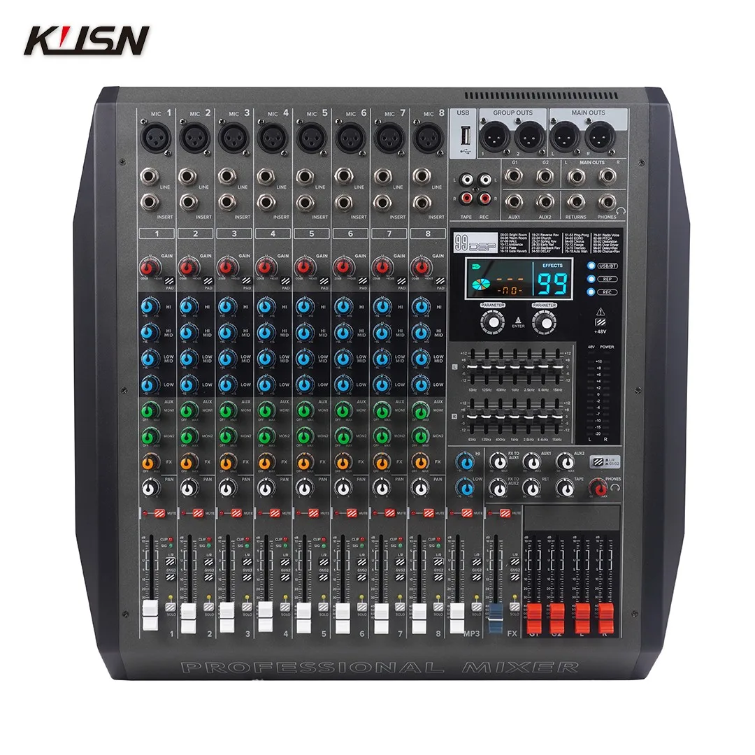 

8 Channel 500W*2 Amplifier Mixer Professional Digital Audio Mixing Console Sound Console with 99 DSP Bluetooth MP3 USB