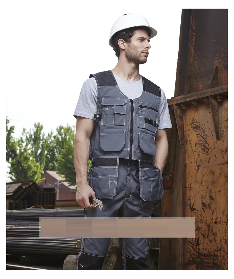 Work Clothing Men's Vest Tooling Clothes Multi-pockets Working Vest Workwear Vest Waistcoat For Maintenance Zipper Pockets