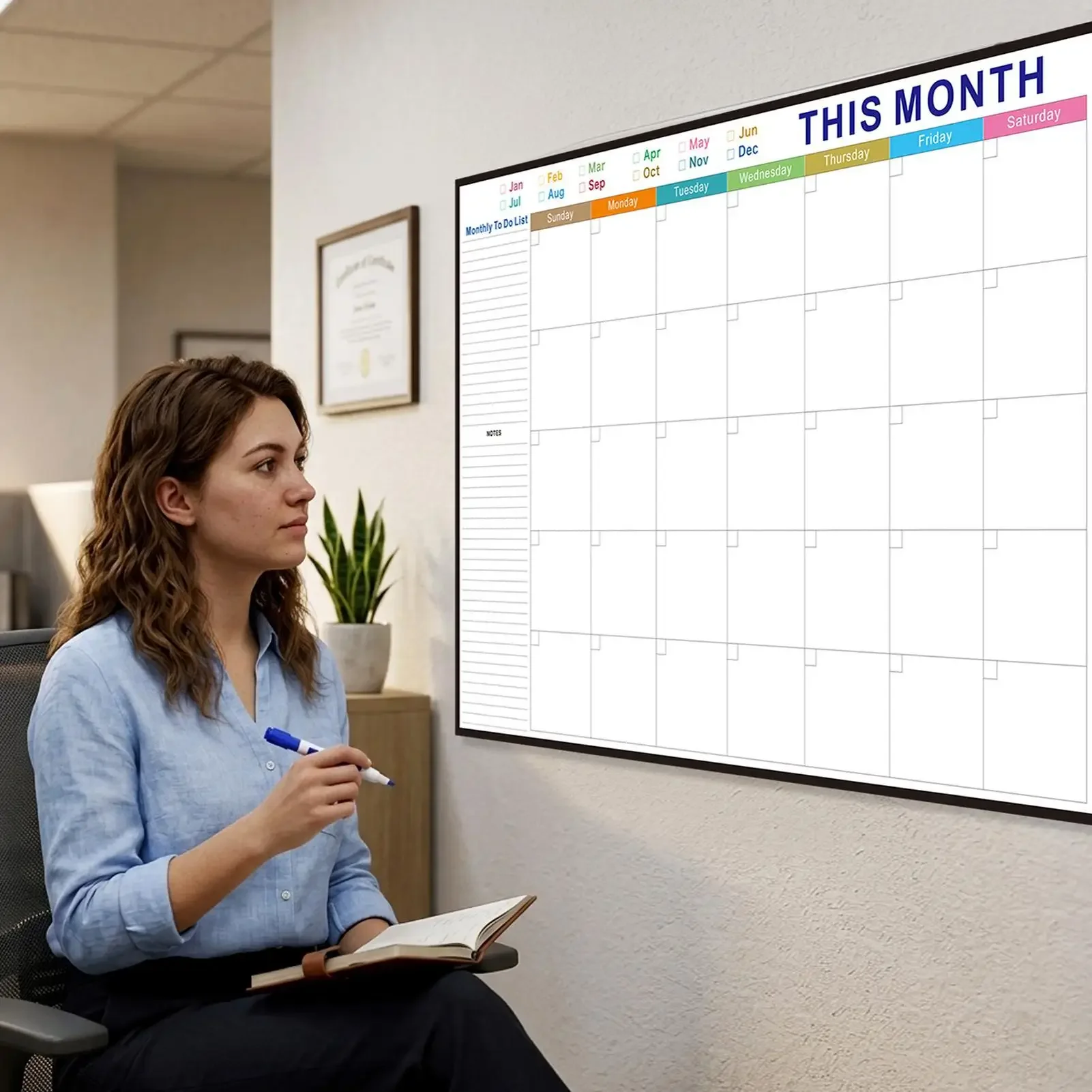 Dry Erase Wall Calendar Foldable no Date Big Planning Planner Whiteboard With-do List and Area Notes Wall Whiteboard Calendar